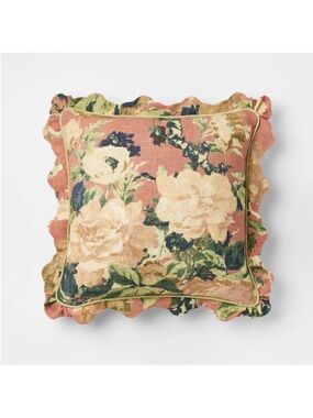 Studio McGee Threshold Square Throw Pillow Rose Floral Bloom w/ Scallop NEW